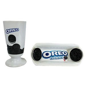 Vintage Oreo Cookie Ice Cream Milkshake Cup And Tray 90s Ceramic Double Stuff